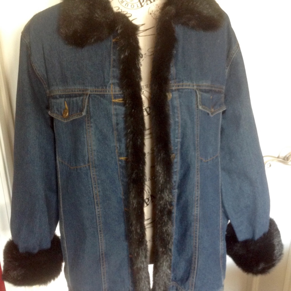 Dennis Basso Denim Jacket w/Faux Mink Vest Insert